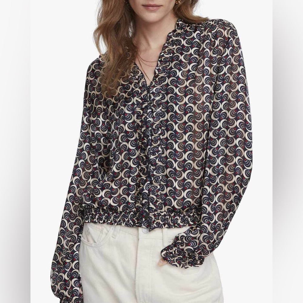 Scotch & Soda Ruffle Neckline Long Sleeve Top, size S